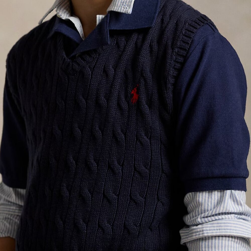 NWT Polo Ralph Lauren Boys Blue Cable Knit Vest Sweater Youth (Size XL 18/20Y)